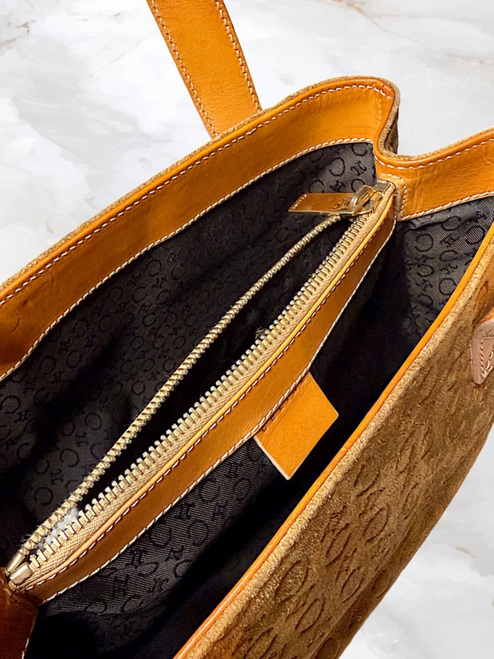Céline Vintage Macadam Suede Tote Bag Cognac Tan Italy Restored - Picture 16 of 16